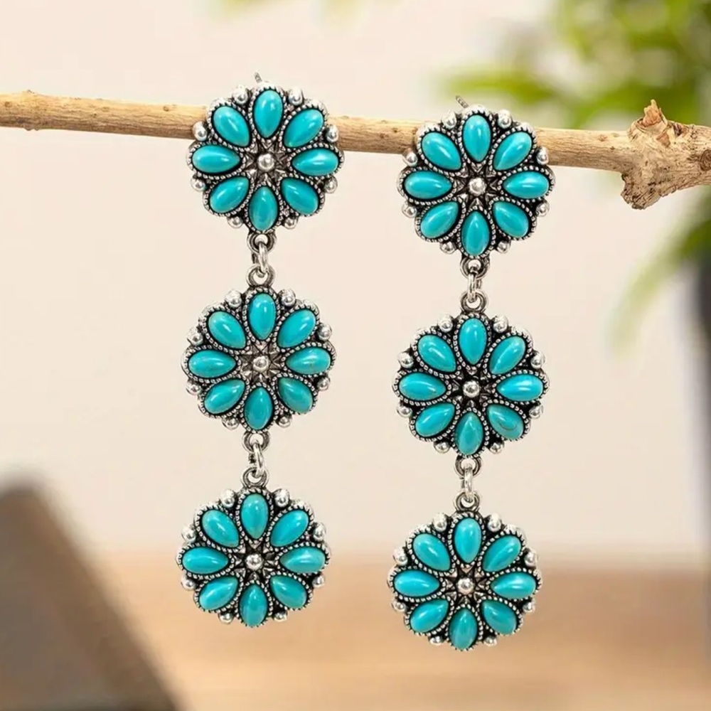 Anthropologie Western Bohemian Vintage Turquoise Dangle Earrings